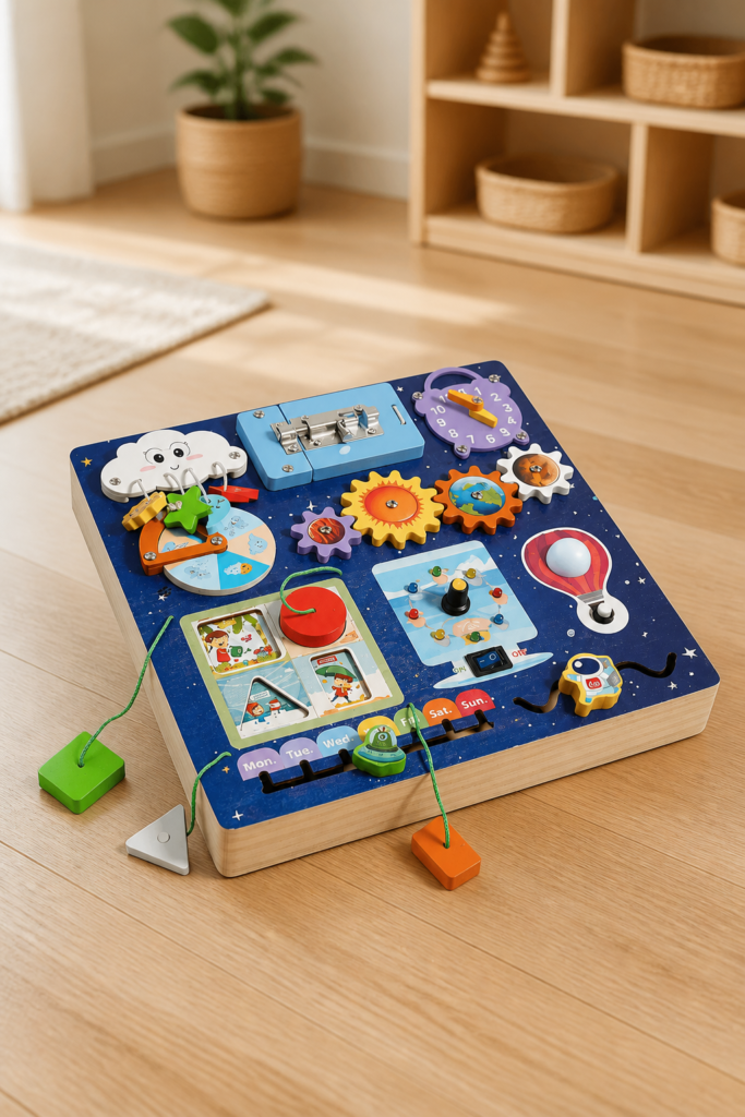 Edukacyjna tablica sensoryczna inspirowana Montessori z LED – "Cztery Pory Roku"