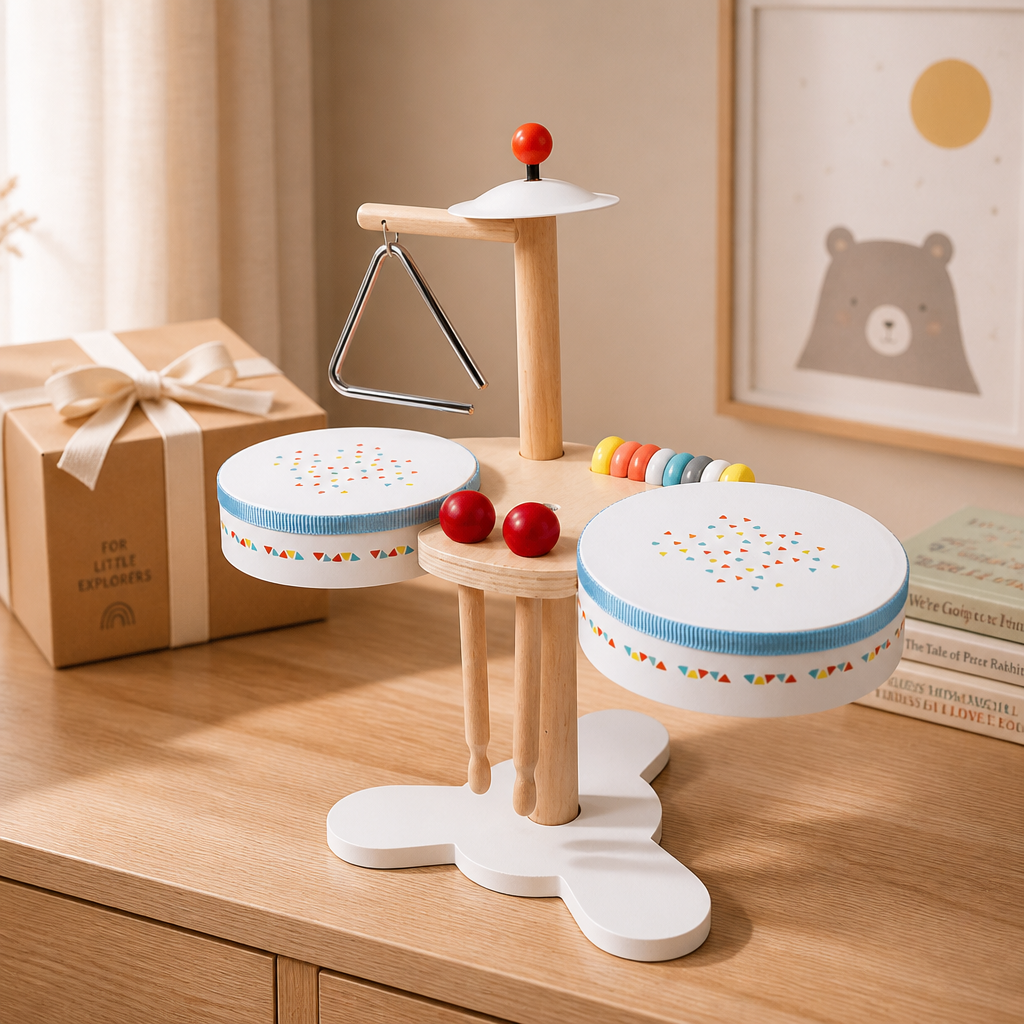 Baby Music Steps Drewniany bębenek dla dzieci – instrument perkusyjny (zestaw)