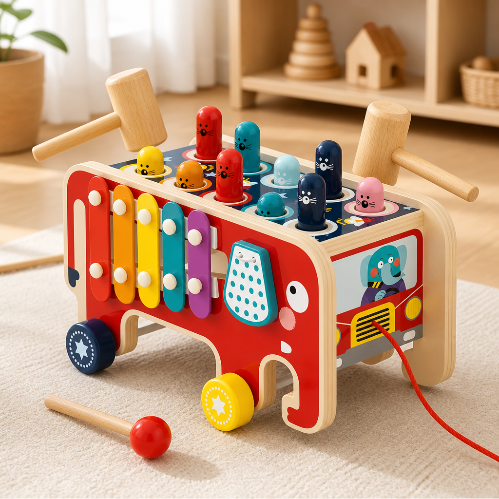 Uderz Krecika - Drewniana edukacyjna zabawka muzyczna dla dzieci w stylu Montessori