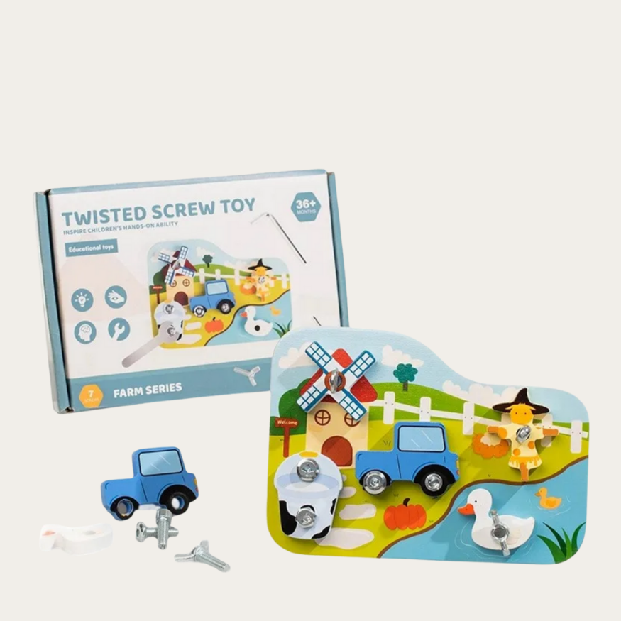 Drewniany busyboard FARMA tablica ze śrubkami i narzędziami