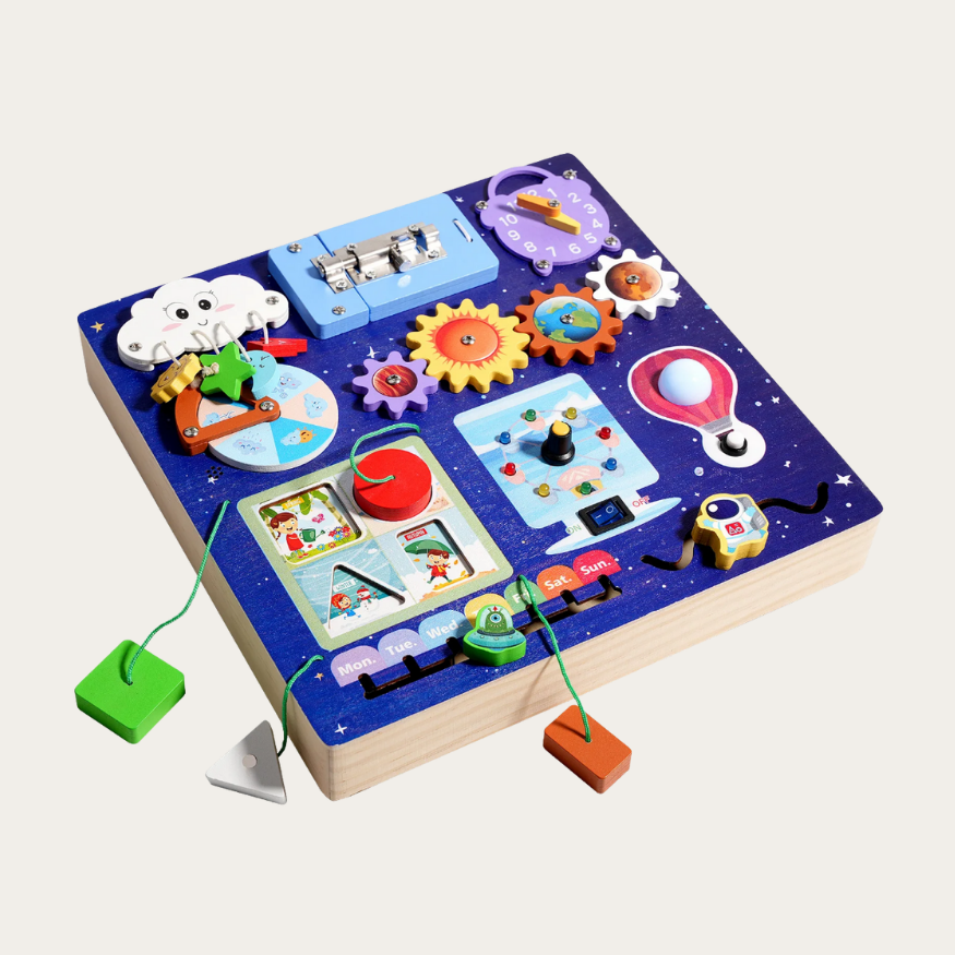 Edukacyjna tablica sensoryczna inspirowana Montessori z LED – Kosmos, Pogoda i Wiatr