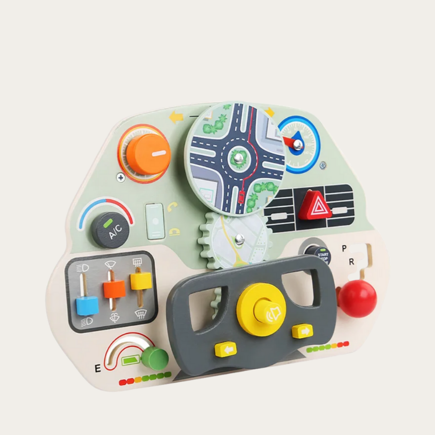 Drewniana tablica aktywności Montessori – Kierownica sensoryczna