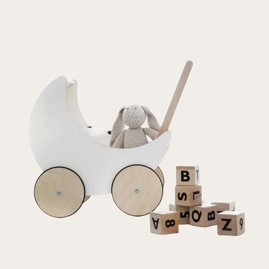 Dolly - Drewniany pchacz 2w1 pchacz oraz wózek dla lalek