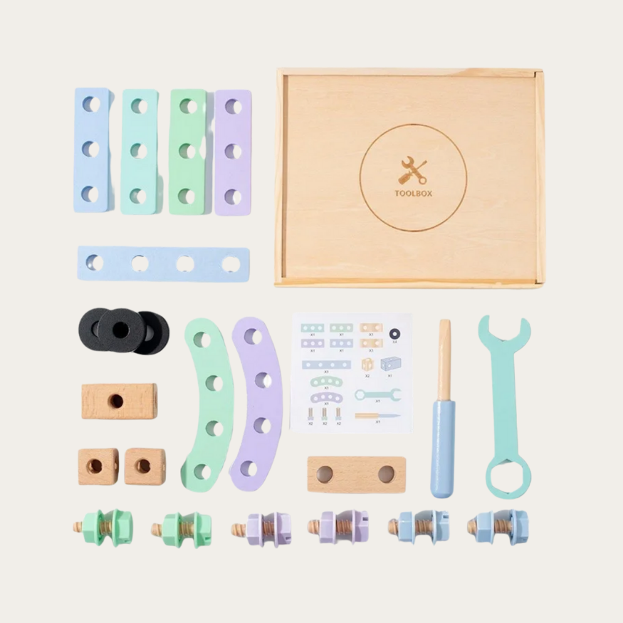 Brain Hunters - Drewniany zestaw śrubek i nakrętek Mali Konstruktorzy