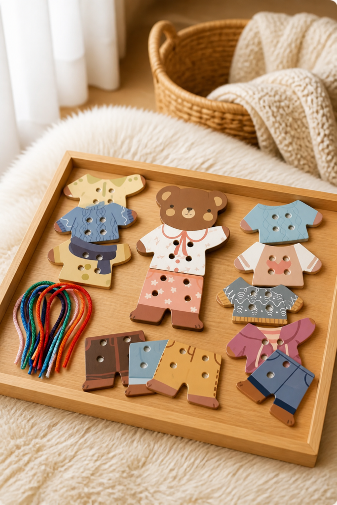 Beary Cute - miś do nauki nawlekania z kompletem ubranek