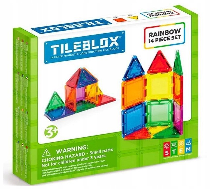 Klocki Magnetyczne - Tileblox zestaw tęczowy 14el 3+