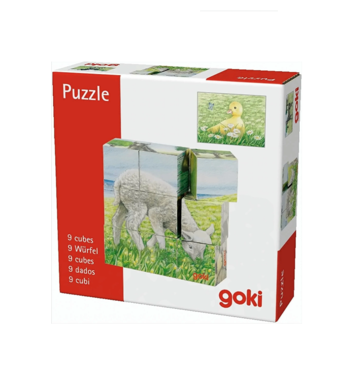 GOKI - Układanka sześcienna zwierzęta wiejskie 3+